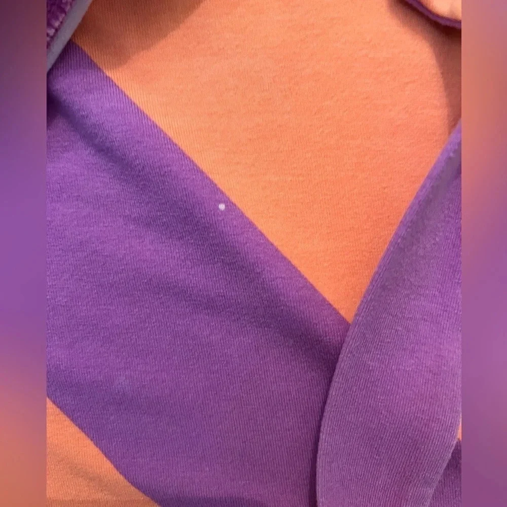 LILY PULITZER Adriel Ruffle Striped Flutter Sleeve Wrap Dress Purple & Orange - Picture 4 of 9